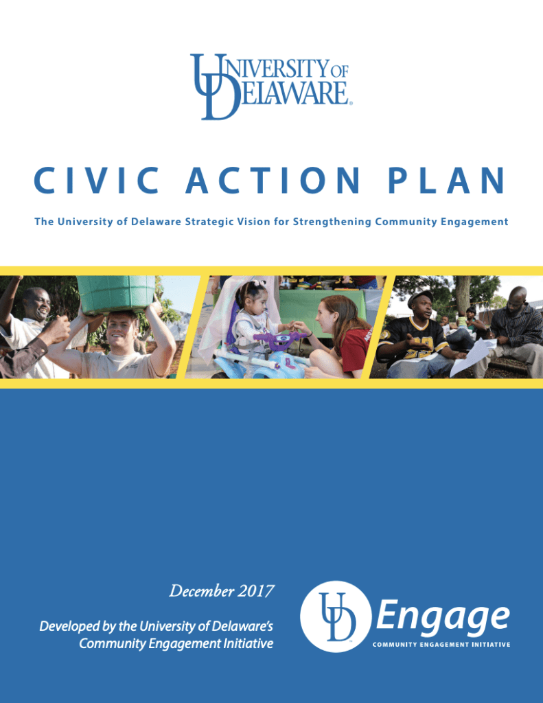 Cover of the University of Delaware Civic Action Plan, December 2017 document